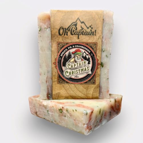 Oh Captain! Captain Christmas Men’s Soap Spruce, Fir, & Cranberries – In Honor of Saint Nick and his secret network! – Rugged Mens Natural Soap Bar – (Single Bar)