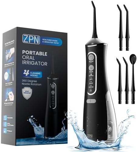 ZPN Water flosser for Teeth Cleaning and Flossing with 5 Replaceable Jet Tips, IPX7 Waterproof Water Flosser Portable and Rechargeable for Home and Travel with 4 Modes Normal/Soft/Pulse/Custom (Black)