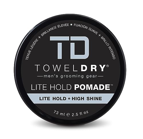 TOWELDRY Lite Hold + High Shine Clear Pomade – Men’s Hair Styling Water-Based Original Pomade Wax – 5/10 Hold – Easy Washout Formula – Men’s Grooming Gear, Made in USA, 2.5 fl oz (73ml)