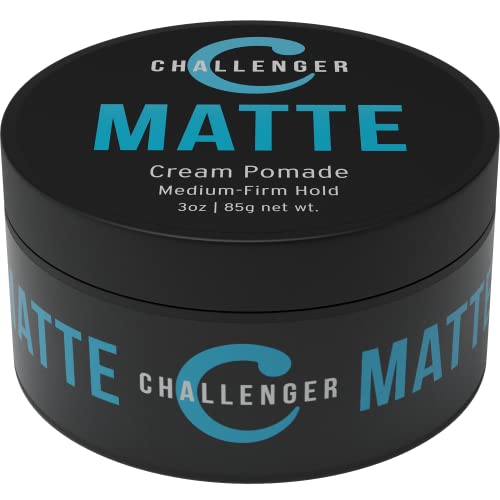 Challenger Men’s Matte Cream Pomade, 3 Ounce | Natural Finish, Clean & Subtle Scent | Medium Firm Hold | Water Based & Travel Friendly. Hair Wax, Fiber, Clay, Paste All In One