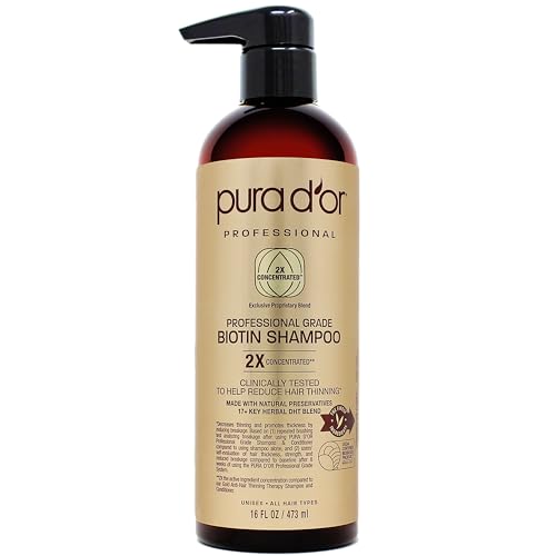 PURA D’OR Professional Grade Biotin Shampoo For Thinning Hair, Clinically Proven Anti-Thinning Hair Care, 2X Concentrated DHT Blocker Hair Thickening Products For Women & Men, 16oz