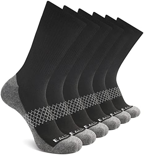 eallco Mens Crew Socks Athletic Work Calf Socks Running Long Socks With Cushioned Sole 6 Pairs