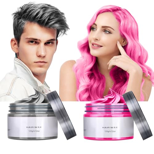Temporary Hair Color Wax, Washable Hair Wax Dye for Men Women, 4.23 Ounces Hair Styling Clay Ash for Crazy Hair Cosplay Party, Makeup kit Gifts for 8-10-12+ Years Old Girls Kids, Men Women(Gray+Pink)