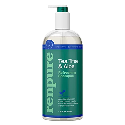 Renpure Tea Tree and Aloe Refreshing Shampoo – Rids Hair of Grime – Soothes Dry Scalp – Leaves Hair Soft and Hydrated – Suitable for Daily Use – Dye Free – Recyclable, Pump Bottle Design – 32 fl oz