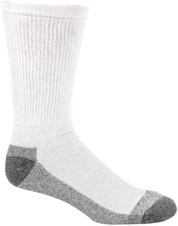 Fruit of the Loom Mens Essential 6 Pack Casual Crew Socks | Arch Support | Black & White