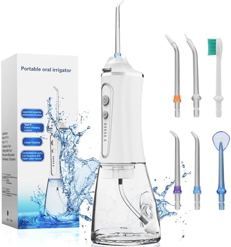 Water Dental Flosser Pick for Teeth Cleaning, Cordless Electric Water Pick Dental Oral Irrigator with 5 Modes, 300ML Portable Rechargeable Waterproof Water Flosser for Home Travel