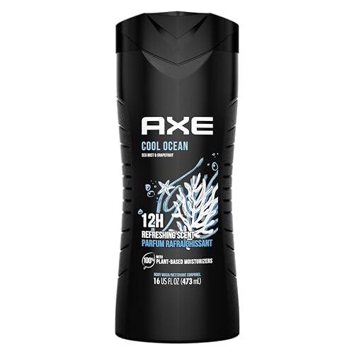 AXE Cool Ocean Men’s Body Wash With Essential Oils 12H Refreshing Scent Body Wash For Men, Clean and Fresh Scent 16 oz