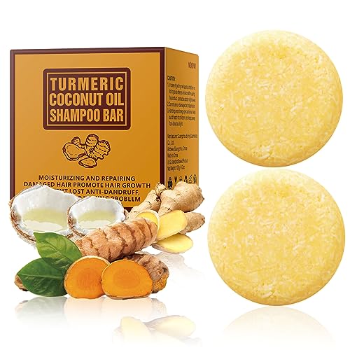 2 Pack Ginger Hair Regrowth Shampoo Bar, Turmeric Shampoo Bar Soap with Coconut Oil, Natural Organic Ginger Bar Shampoo for Hair Growth, Solid Ginger Shampoo Bar Promotes Hair Growth, 120g