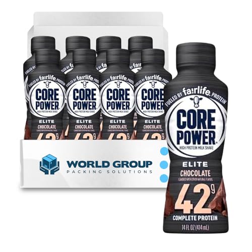 Fairlife Core Power Elite Chocolate (8 Pack) High Protein Milk Shakes 42g – 14 Fl Oz – Ready to Drink for Workout Recovery – In World Group Packing Solutions Packaging (8 Count)