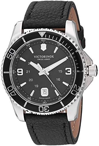 Victorinox Men’s Stainless Steel Swiss Quartz Watch with Leather Strap, Black, 21.4 (Model: 241862)