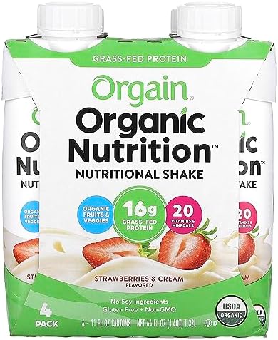 ORGAIN Organic Strawberries and Cream Nutri Shake 4 Pack, 11 FZ