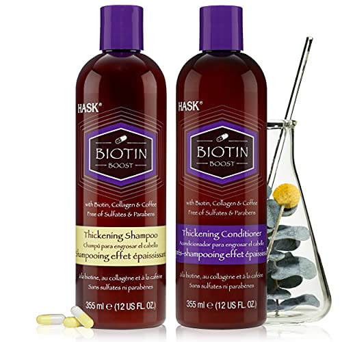 HASK BIOTIN BOOST Shampoo and Conditioner Set Thickening for all hair types, color safe, gluten-free, sulfate-free, paraben-free – 1 Shampoo and 1 Conditioner