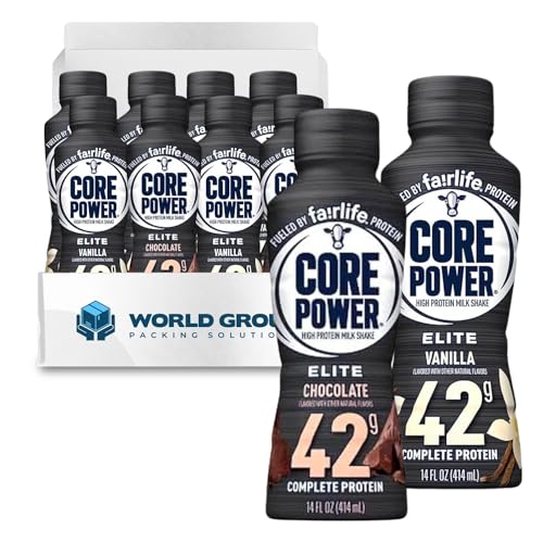 Fairlife Core Power Elite Chocolate and Vanilla Variety (8 Pack) High Protein Milk Shakes 42g – 14 Fl Oz – Ready to Drink for Workout Recovery – In World Group Packing Solutions Packaging (8 Count)