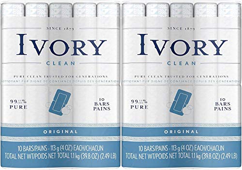 Ivory Clean Original Bar Soap, 4 Ounce, 10 Count (Pack of 2) Total 20 Bars