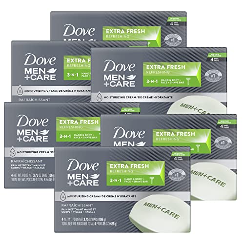 Dove Men+Care Bar 3 In 1 Cleanser For Body, Face, And Shaving To Clean And Hydrate Skin Extra Fresh Body And Facial Cleanser More Moisturizing Than Bar Soap 3.75oz 24 Bars