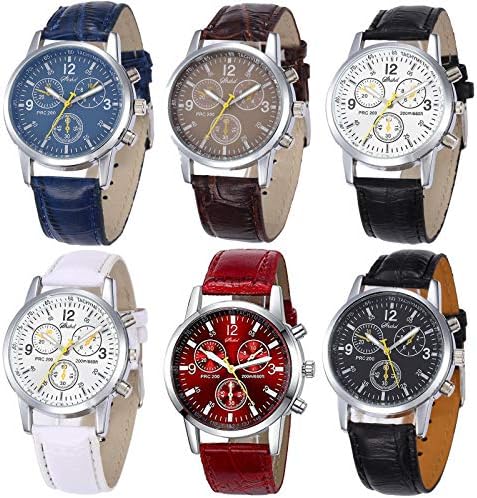 6 Pack Men’s Leather Quartz Watch Geneva Boys Casual Dress Wrist Band Watches Wholesale Lots Set