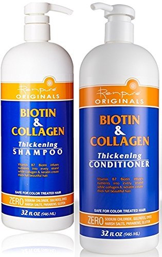 Renpure Originals Biotin & Collagen Thickening Shampoo And Conditioner Set 32 Oz (Zero Sodium Chloride, Sulfate, Dyes Harsh Salts, Parabens, Gluten)