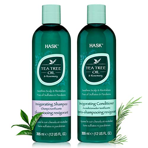 HASK TEA TREE OIL & ROSEMARY Invigorating Shampoo + Conditioner Set for All Hair Types, Color Safe, Gluten-Free, Sulfate-Free, Paraben-Free, Cruelty-Free – 1 Shampoo and 1 Conditioner